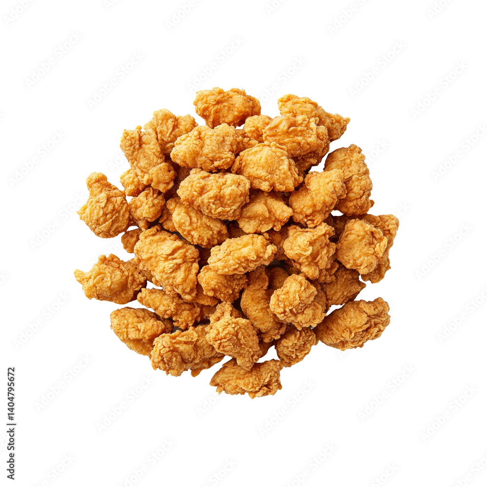 Crispy Fried Chicken Nuggets, Pile of Golden Brown Chicken Bites, Overhead Shot Crispy Fried Chicken Nuggets, Pile of Golden Brown Chicken Bites, Overhead Shot