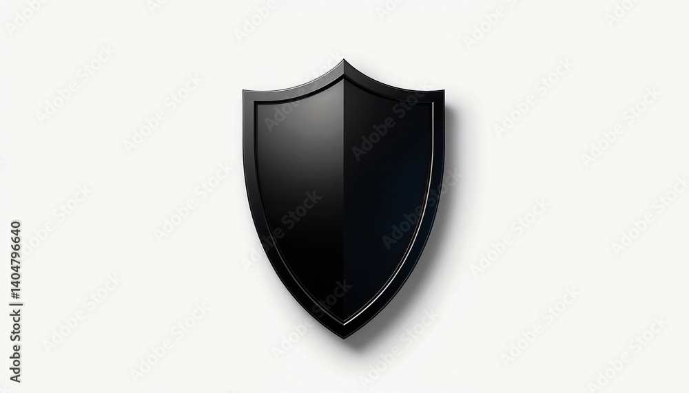 Glossy black shield symbol representing protection and security on a simple white background Glossy black shield symbol representing protection and security on a simple white background