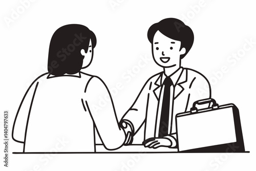 Smiling plainly and firmly handshaking with human resource manager