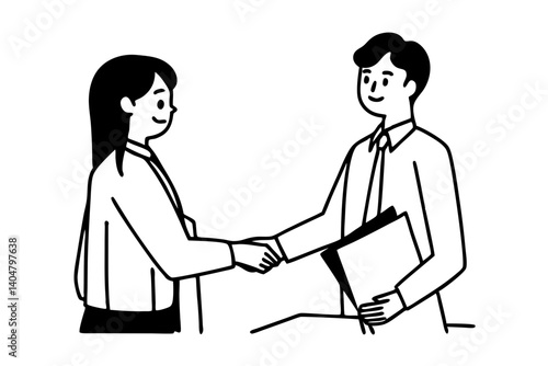 Smiling plainly and firmly handshaking with human resource manager
