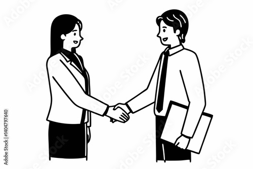 Smiling plainly and firmly handshaking with human resource manager
