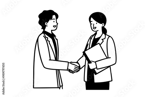 Smiling plainly and firmly handshaking with human resource manager