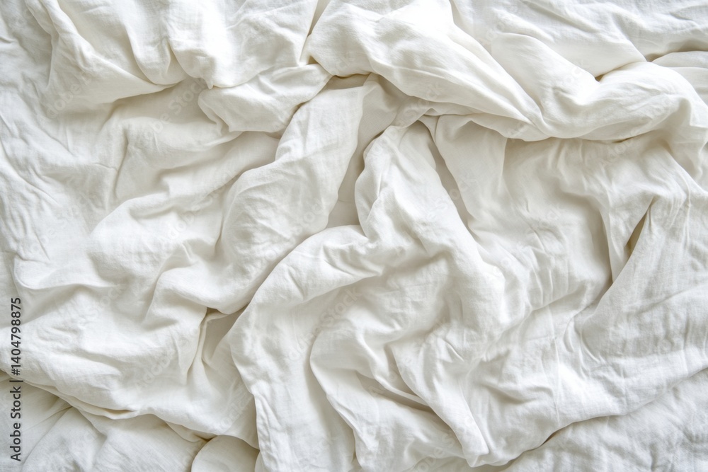 Crisp, white bed linens in soft folds Crisp, white bed linens in soft folds