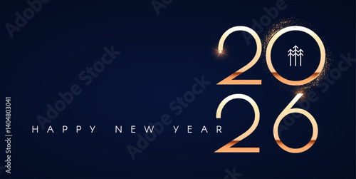 Happy new 2026 year Elegant gold text with light. Minimal text template
