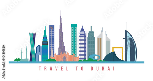 dubai city symbol building travel tourism modern city illustration clipart