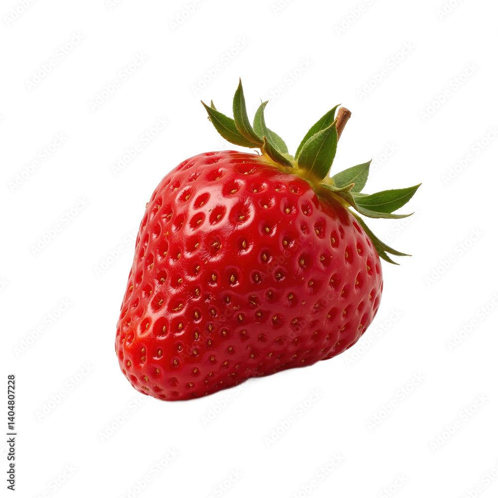 A fresh, ripe strawberry with green leaves attached, perfect for a healthy snack or dessert. A fresh, ripe strawberry with green leaves attached, perfect for a healthy snack or dessert.