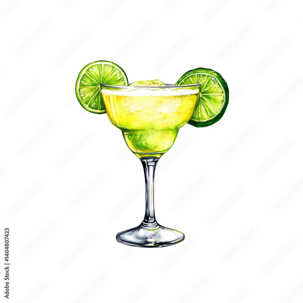 Fototapeta premium Refreshing Lime Margarita Cocktail in a Glass with Lime Wedges