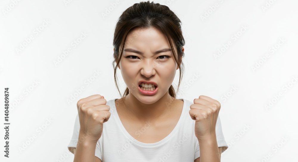 Intense portrayal of a young woman expressing fierce resolve and determination Intense portrayal of a young woman expressing fierce resolve and determination
