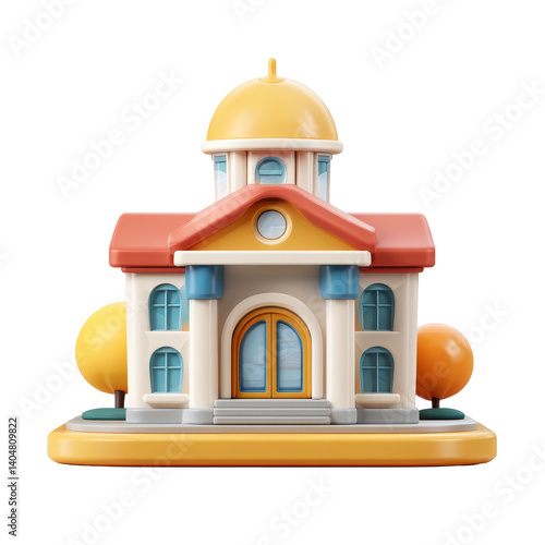 Charming 3D Render of a Cute Cartoon Town Hall Building