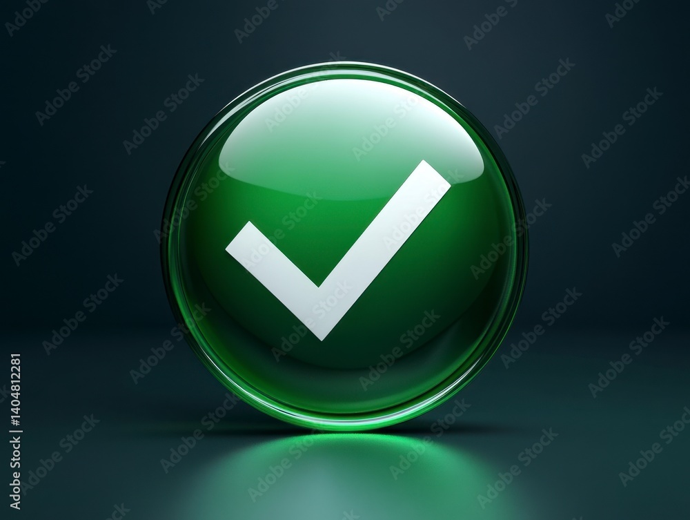 Vibrant Green Checkmark Symbol in Glossy Round Button Design Vibrant Green Checkmark Symbol in Glossy Round Button Design