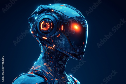 Futuristic Robot Gaming Mascot with Glowing Neon Eyes, Sleek Digital Aesthetic on Dark Black Background, Esports Logo Design, AI-Generated Cyber Character