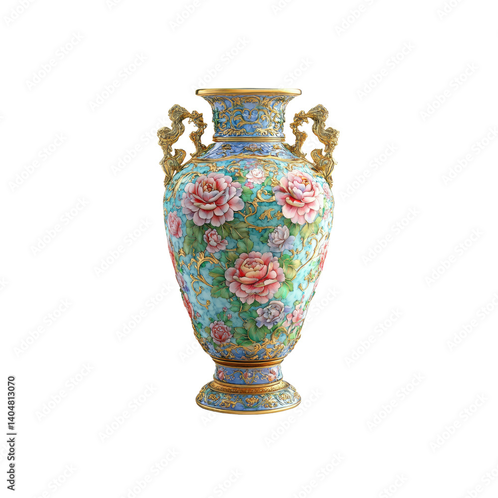 Exquisite Porcelain Vase with Floral Design and Gold Accents Exquisite Porcelain Vase with Floral Design and Gold Accents
