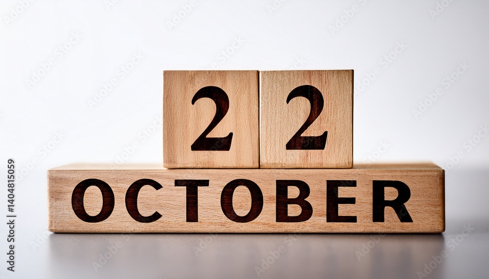 Minimalist photo of wooden blocks with date 22 October. Day and month, calendar on white background Minimalist photo of wooden blocks with date 22 October. Day and month, calendar on white background