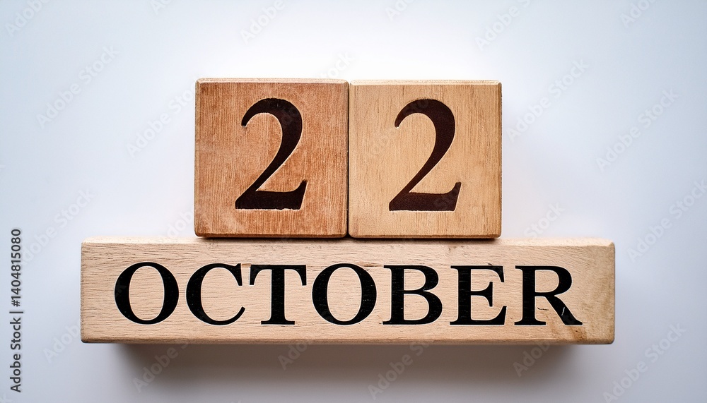 Minimalist photo of wooden blocks with date 22 October. Day and month, calendar on white background Minimalist photo of wooden blocks with date 22 October. Day and month, calendar on white background