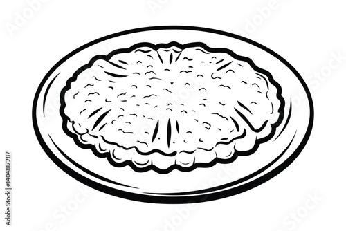 Illustration Of A Plate Of Risotto In Black And White Line Art Style Italian Cuisine Simple Design