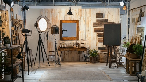 Obraz na płótnie Art studio with painting supplies and lights w salonie