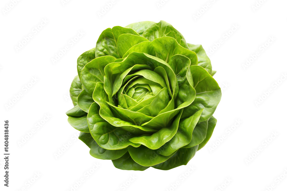 A Single Fresh Green Lettuce Head in a Roselike Formation Isolated on White Background A Single Fresh Green Lettuce Head in a Roselike Formation Isolated on White Background