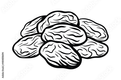 Raisins Vector Art Close Up Pile Of Sweet Dried Grapes Fruit Isolated On White Background Snack Food Illustration