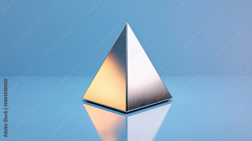 Fototapeta premium A 3D rendering of a metallic pyramid with a gradient of color.