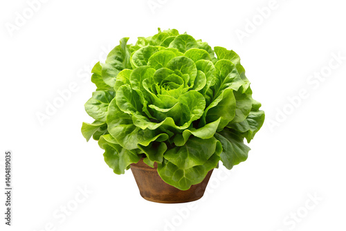 Fresh Green Butterhead Lettuce in a Brown Pot Grown Organically for Healthy Eating