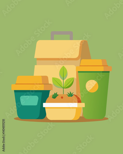 A set of biodegradable disposable food containers perfect for taking leftovers on the go.. Vector illustration