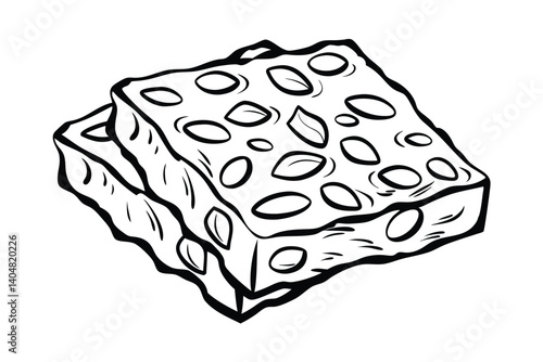 Illustration Of Two Stacked Pieces Of Peanut Brittle Candy Dessert With Black Outline On White Background