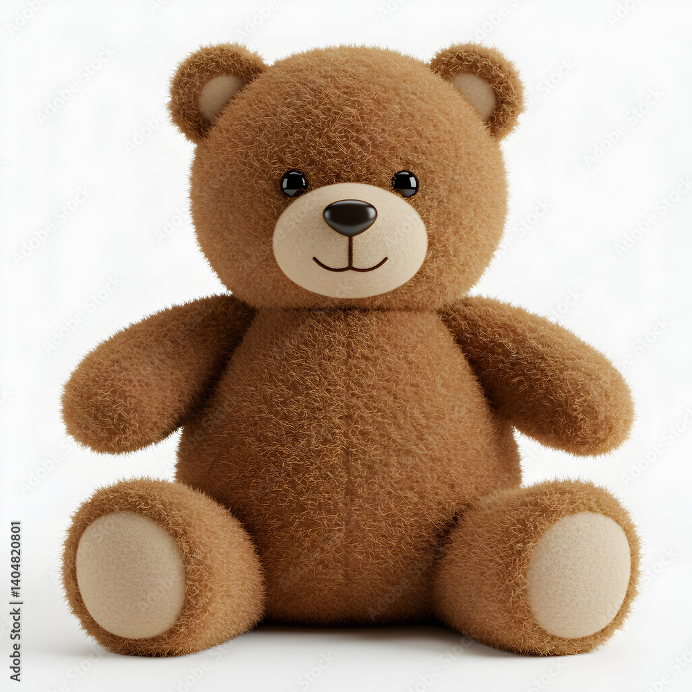 Fototapeta premium Isolated fluffy teddy bear with soft plush texture against clean white background