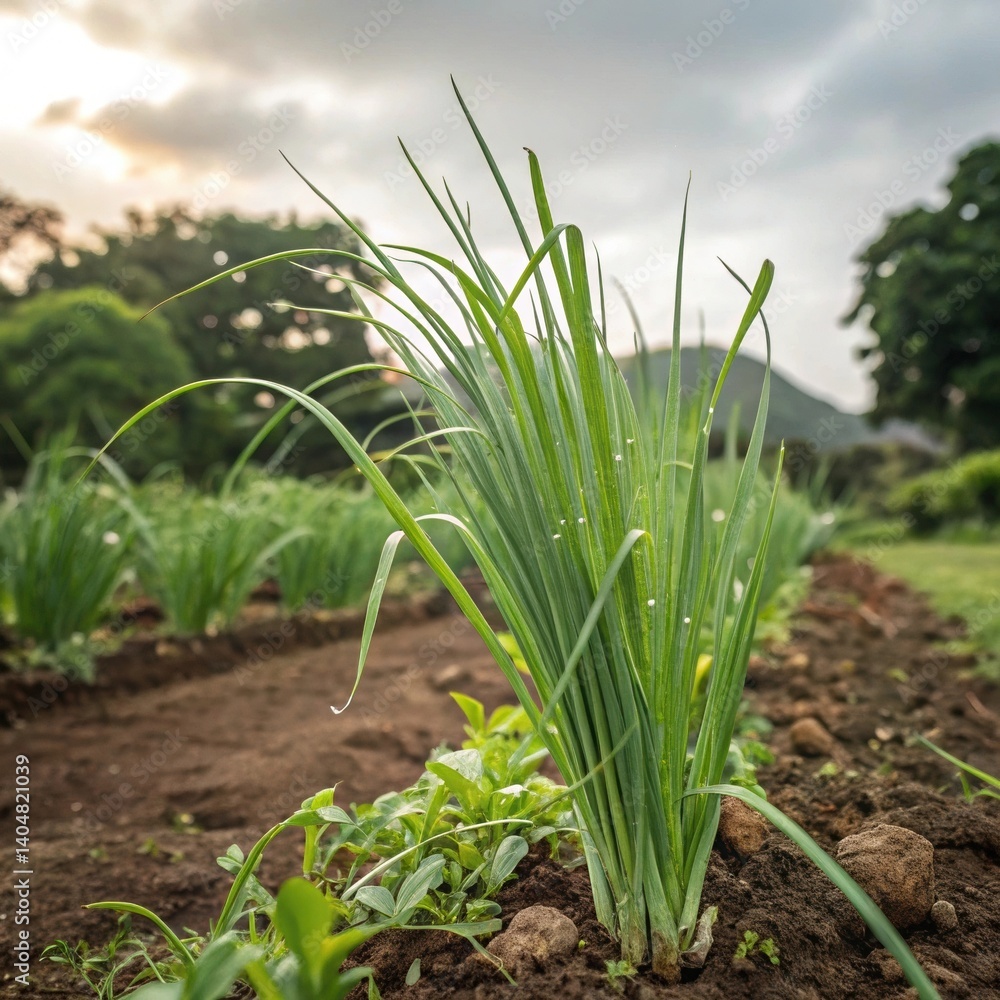 Fototapeta premium lemograss herb plant in orchard
