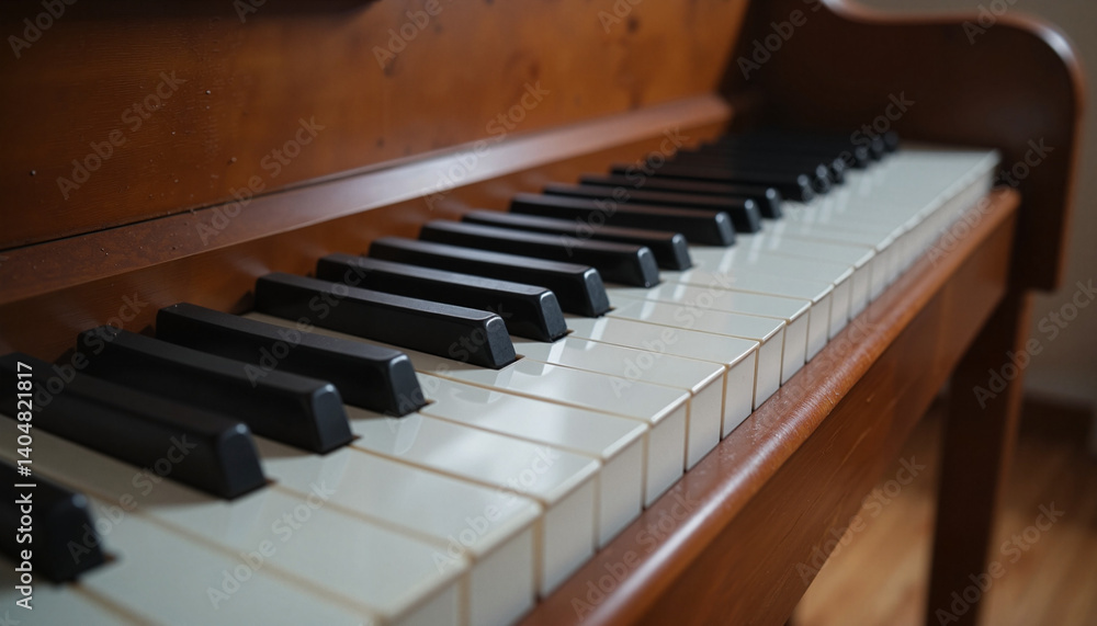 Textured piano keys in cozy music room, musical serenity Textured piano keys in cozy music room, musical serenity