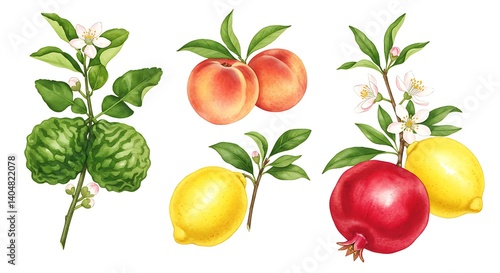 Vibrant Watercolor Fruits: A Botanical Delight AI Generated