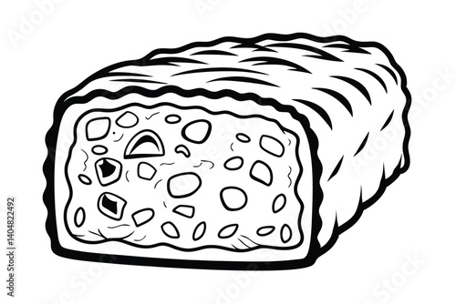 Black And White Illustration Of Panettone Bread Slice With Candied Fruits And Raisins Traditional Christmas Dessert