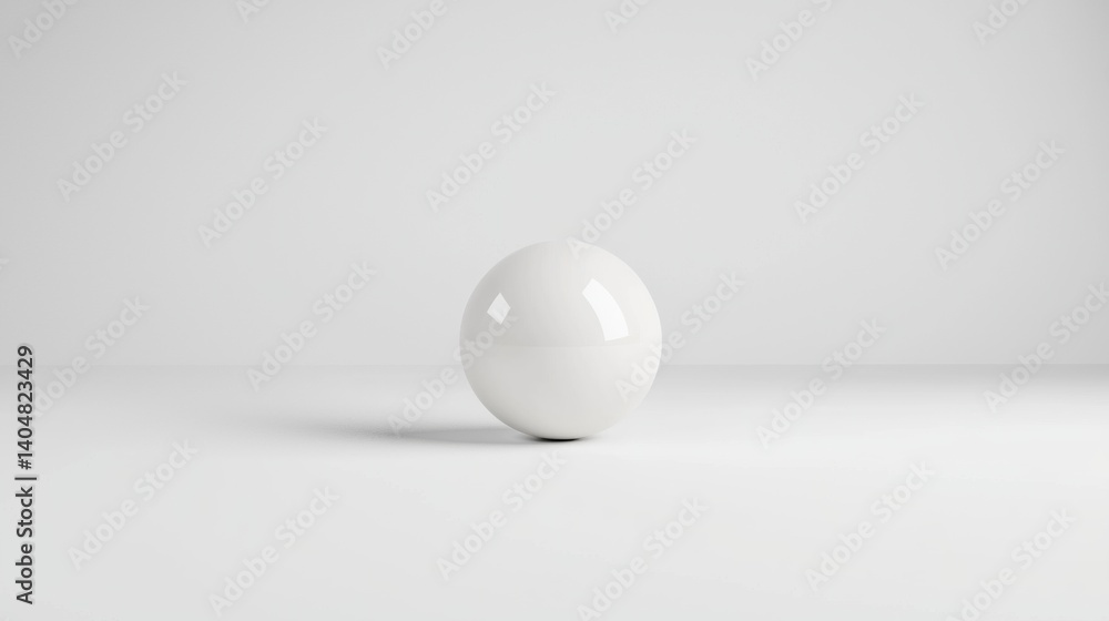 A white sphere with a reflective surface sits on a white surface. A white sphere with a reflective surface sits on a white surface.
