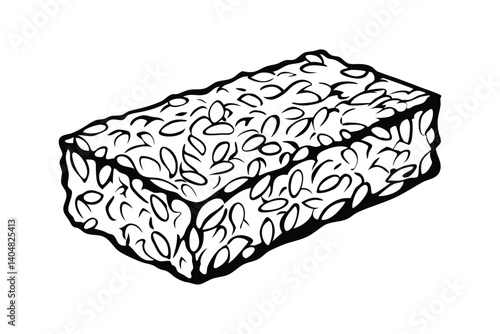 Black And White Tempeh Illustration Block Of Fermented Soybeans Isolated On White Background Healthy Vegetarian Food Protein Source