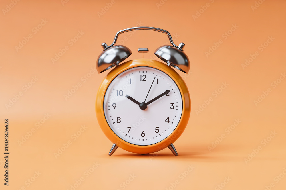 Retro Orange Alarm Clock Isolated On Orange Background Representing Time Management Retro Orange Alarm Clock Isolated On Orange Background Representing Time Management