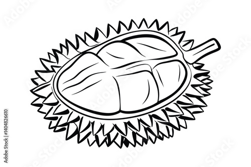 Detailed Durian Fruit Illustration Exotic Tropical Fruit Line Art Style Vector Design Asian Delicacy Food Drawing Isolated On White