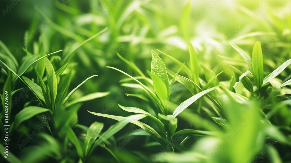 Lush green tea leaves in daylight close-up Lush green tea leaves in daylight close-up