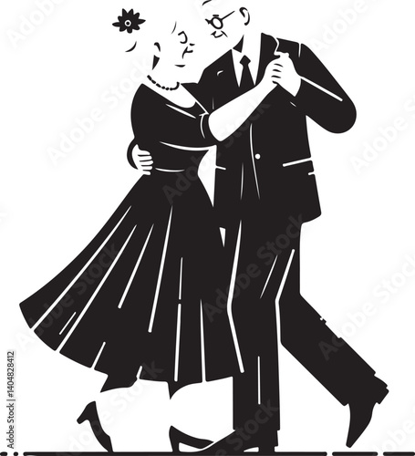 elderly couple elegant dance illustration