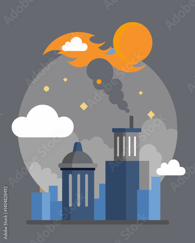 The onceblue sky is now a hazy grey thanks to the constant stream of waste being incinerated 247.. Vector illustration