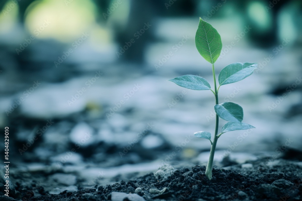 Green Seedling Growing in Soil Under Soft Natural Light Green Seedling Growing in Soil Under Soft Natural Light