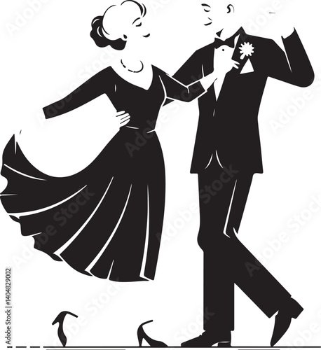 elderly couple elegant dance illustration