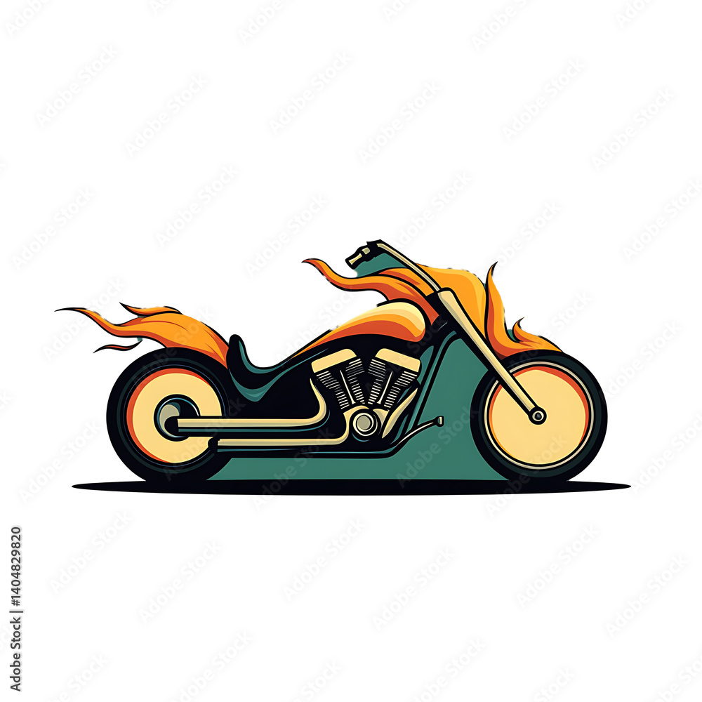 Fototapeta premium Roaring chopper motorcycle with flames
