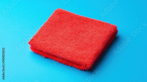 A red towel on a blue background.