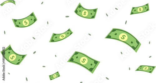 Flying dollar bills cartoon style