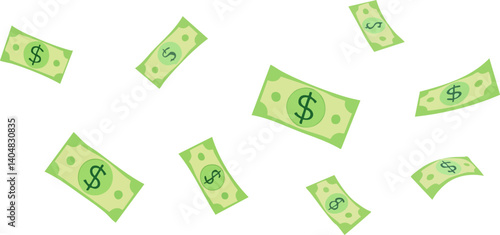 Flying dollar bills cartoon style