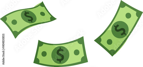 Flying dollar bills cartoon style