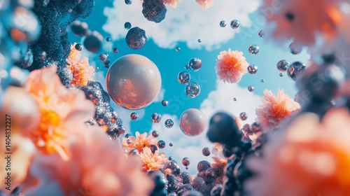Abstract underwater bubble and ink explosion in pastel tones