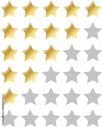 Five stars icon Vector golden gradient: Customers rate the product with five stars, flat icon for apps and websites. Set of different ratings. Vector illustration EPS 10.	
