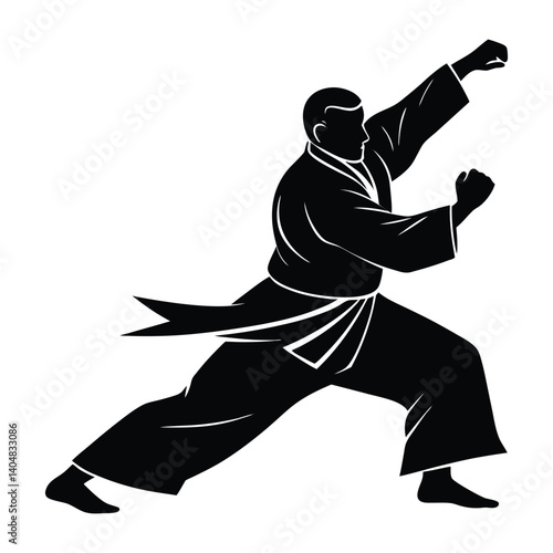 silhouette of an aikido fighter throwing.