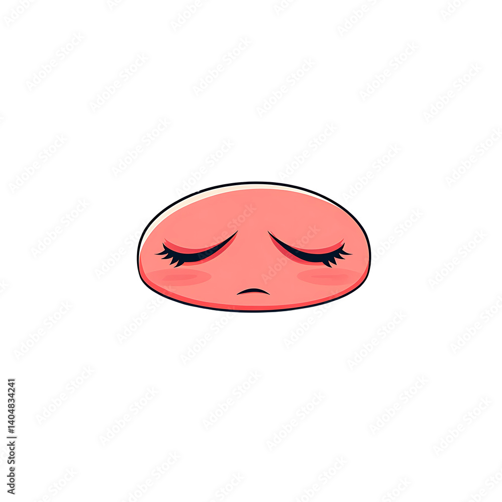 Fototapeta premium Pink sleepy face emoji with closed eyes
