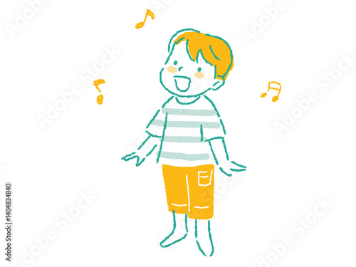 元気に楽しく歌を歌う男の子のイラスト　手描きタッチ